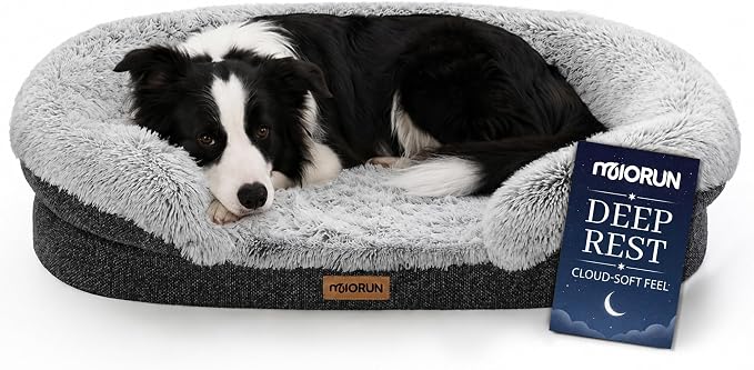 Fluffy Orthopedic Dog Beds Large Sized Dog, 40" Bolster Sofa Bed | Soft plush faux fur,lowered entry,washable cover,waterproof liner,claming dog couch for x-large dogs,supportive bolster