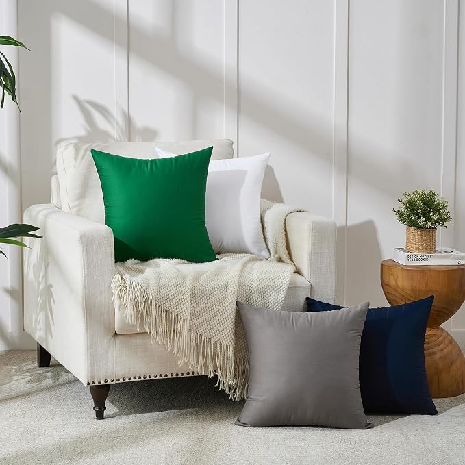 Longhui bedding Green Throw Pillow Inserts 18x18 Set of 2, 100% Cotton Cover with Polyester Fill, 2-in-1 Use as Stuffers or Standalone Decor for Couch, Bed, Living Room, Outdoor
