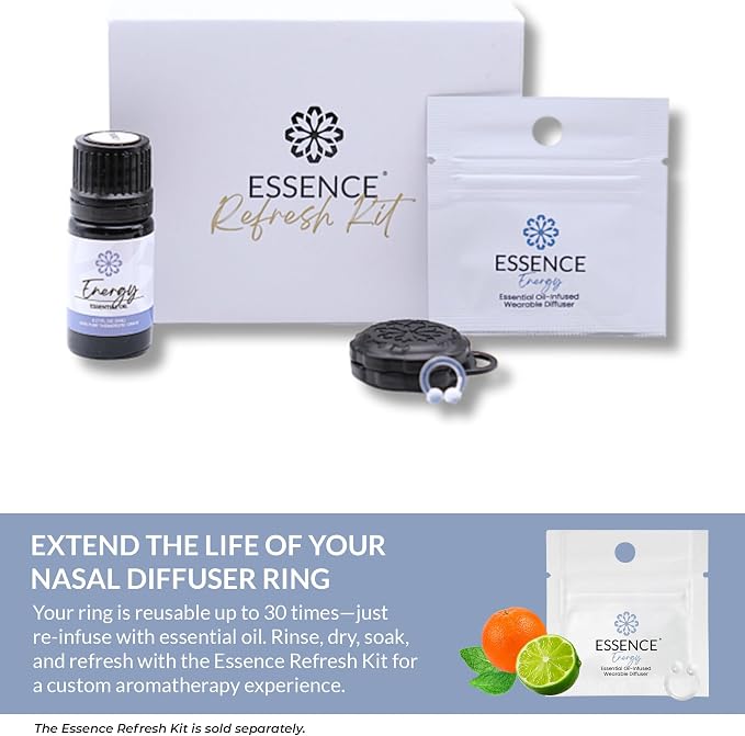 Essence Wearable Aromatherapy Nasal Diffuser – Energy Blend Essential Oil Nose Ring – Personal Scent Clip for Travel, Work & Everyday Use – Made in USA (3 Pack)