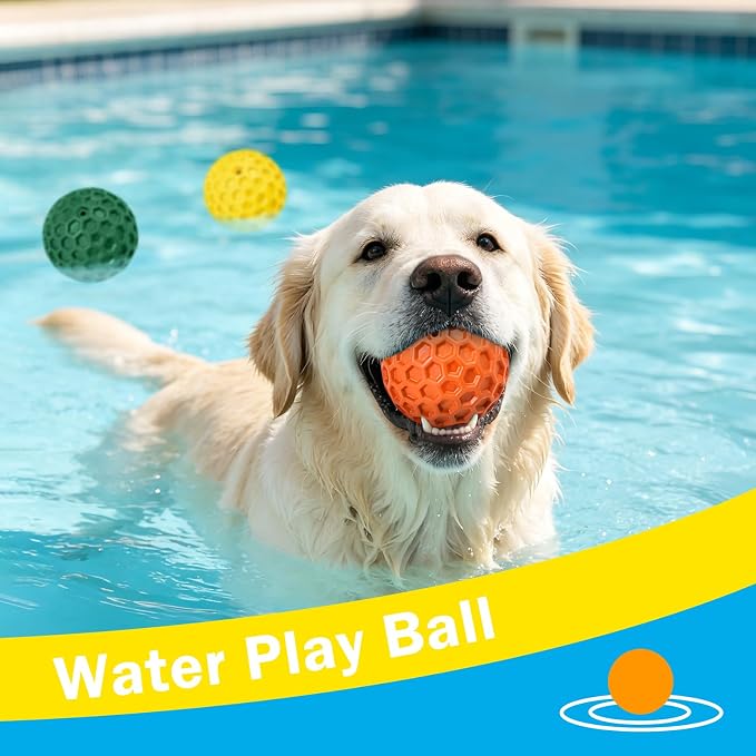 3 Pack Indestructible Squeaky Dog Balls for Aggressive Chewers, Interactive Dog Toys for Teething, Relieving Anxiety. Chew Toy for Large, Medium Breeds, Outdoor Rubber Balls.