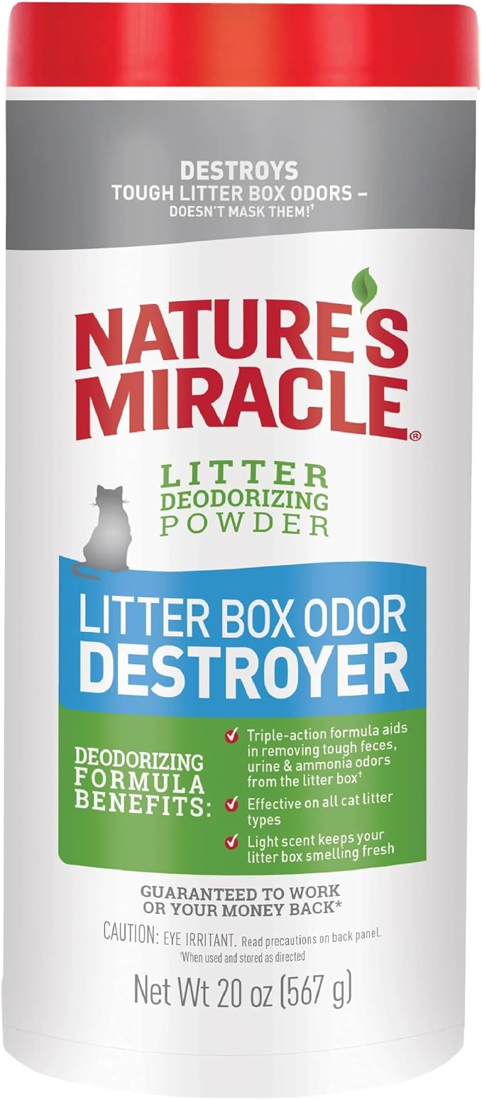 Nature's Miracle Cat Litter Box Odor Deodorizer Powder, 20 oz | Helps Remove Tough Urine, Feces & Ammonia Odors, Use In Litter Box Before Adding Litter, For Manual & Automatic Litter Boxes