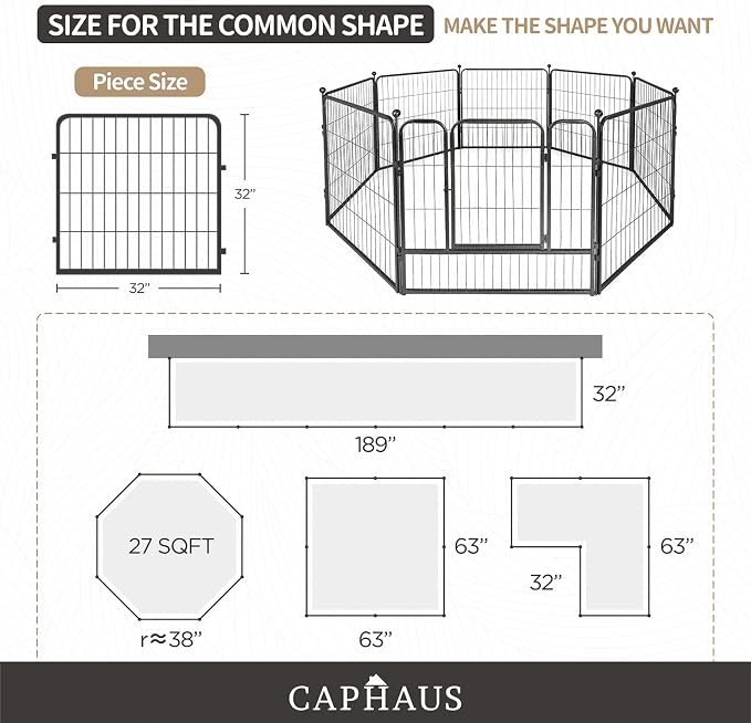 CAPHAUS 24/32/40 Inch Height Bold Metal Foldable Heavy-Duty Pet Playpen with Door, Available in 8/16/24/32 Panels Indoor/Outdoor Portable Kennel, Dog/Animals Exercise Fence Cage for Yard, RV, Camping