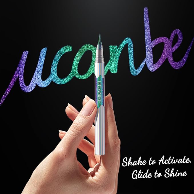 UCANBE Chameleon Liquid Eyeliner - Green Cyan Blue, Multi-Chrome Metallic Shift Eyeliner, Waterproof Glitter Eyeliner with Soft Fine Tip for Multi-Dimensional Eye Looks