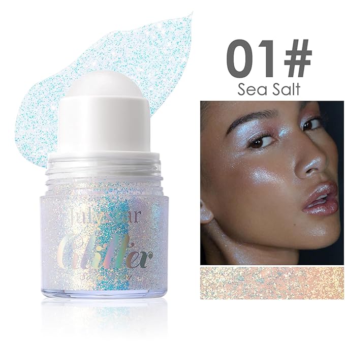 2 Pcs Roll-on Body Glitter Gel Glitter Stick, Long Lasting Mermaid Shine Hair Eyeshadow Face Body Glitter Sequins Concerts Music Festivals Halloween Party Looks Sparkle Shimmer Makeup