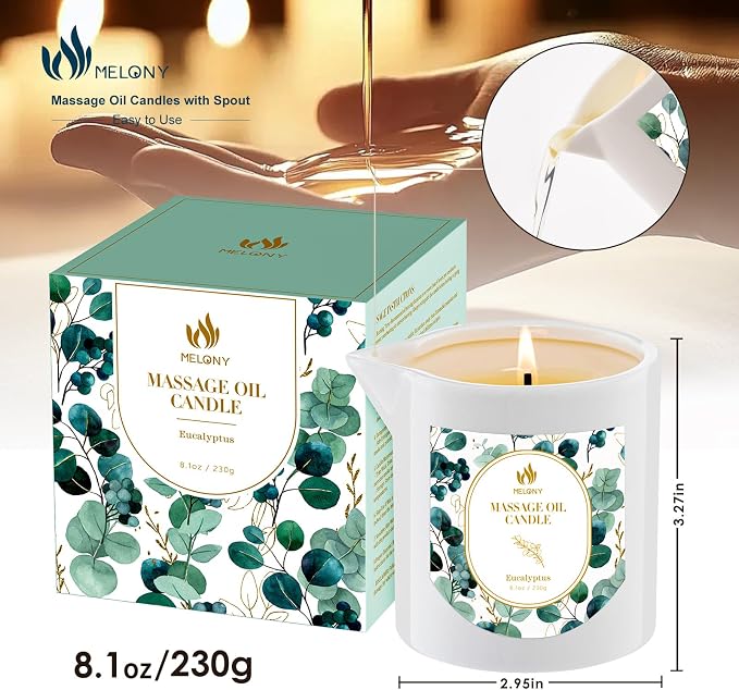 MELONY Massage Candle | Gentle Softening for Nourished, Hydrated, Balanced Skin | 230 g / 8.1 oz (Eucalyptus)