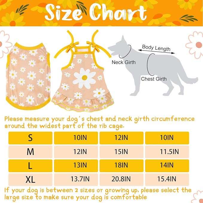 Frienda 4 Pieces Dog Clothes Set Include 2 Pcs Cute Pet Dress Lovely Dog Dress and 2 Pcs Breathable Pet T Shirt Puppy Clothes(Daisy,Small)