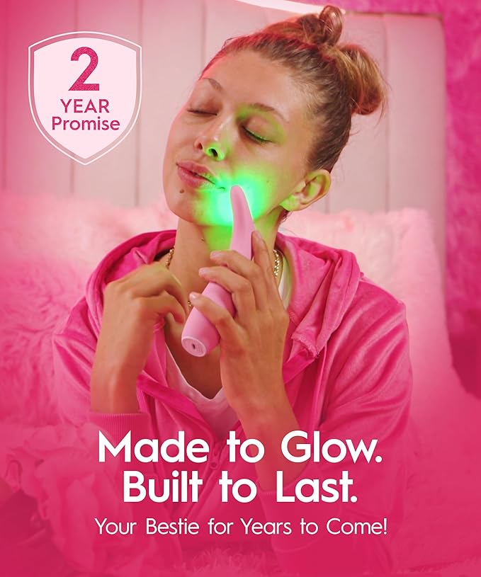 REVO Genie | 3-in-1 Face & Neck Beauty Massager with Heat, 3 Light Therapies, Smart Vibration | Red Light, Blue Light, Green Light Therapy for Smooth Glowing Skin - Pink Pearl