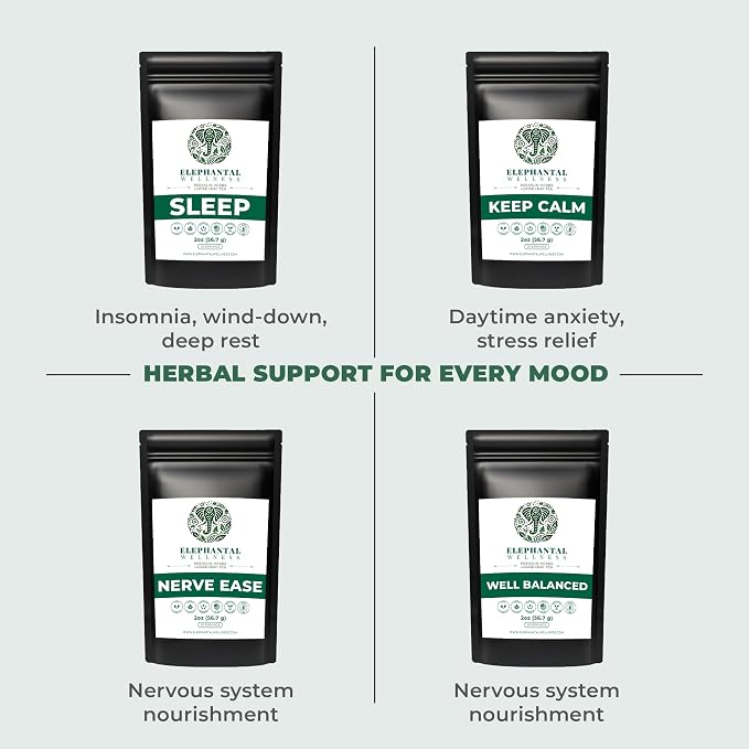 Elephantal Wellness Premium Sleep Herbal Tea | Deep Rest & Relaxation Support with Valerian Root, Passionflower, Chamomile, Lemon Balm Tea & Skullcap | Handmade, Caffeine-Free, Non-GMO Loose Leaf Blend, 2oz, 20 Servings