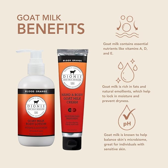 Dionis Goat Milk Blood Orange Hand & Body Cream and Body Lotion Bundle (Pack of 1)