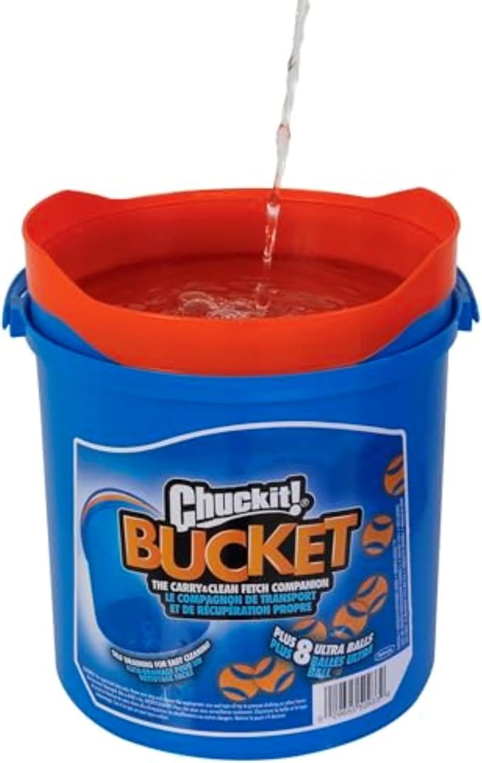 Chuckit! Ultra Ball Dog Toy with Cleaning Bucket, Medium 2.5-in, 8-Pack | Bouncy Fetch Balls Made of Durable Rubber for Dogs 20-60 lbs Pair with a Cleaning Bucket for Easy Storage and Play
