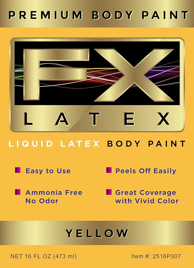 Liquid Latex - Face and Body Paint, Ammonia Free, Easy On and Off, Cosplay Makeup, Create Professional Monster, Zombie Arts 16 Oz (Yellow)