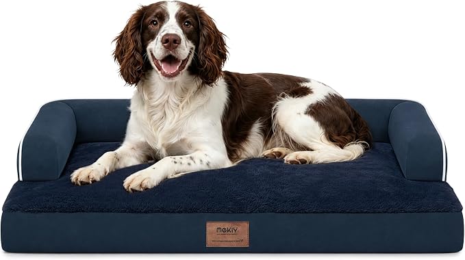 Orthopedic Waterproof Dog Bed with Bolster for Extra Large Size Dogs | Pillow Support for Neck Relief, Egg Crate Foam, Waterproof Liner, Anti-Slip Bottom, Removable Bolster Cover, 48 x 33 Inch