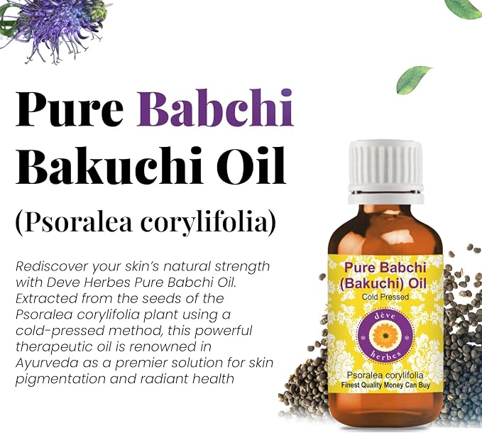 Deve Herbes Babchi (Bakuchi) Oil (Psoralea corylifolia) | Cold Pressed | Pure | Natural | Undiluted | For Diluting Essential oils | For Skin & Massage | Non-Sticky | Lightweight | Unisex | 30ml (1 oz)