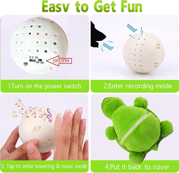Interactive Moving Dog Toys – Interactive Dog Toys Plush Chew Toy with Bouncing Ball, Music & Recording Rechargeable Self-Play Toys for Small, Medium & Large Dogs to Keep Them Busy (Turtle)