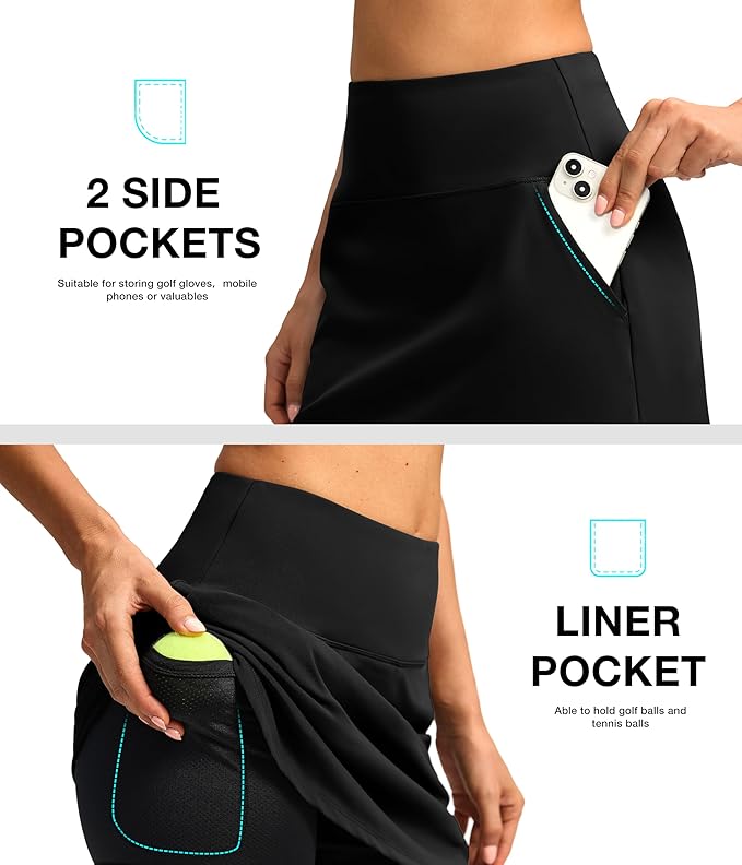 16'' Skorts for Women with 4 Pockets Athletic Tennis Golf Skirt | Built-in Shorts, High Waisted, Stretchy, A Line, Casual, Pickleball, Skort