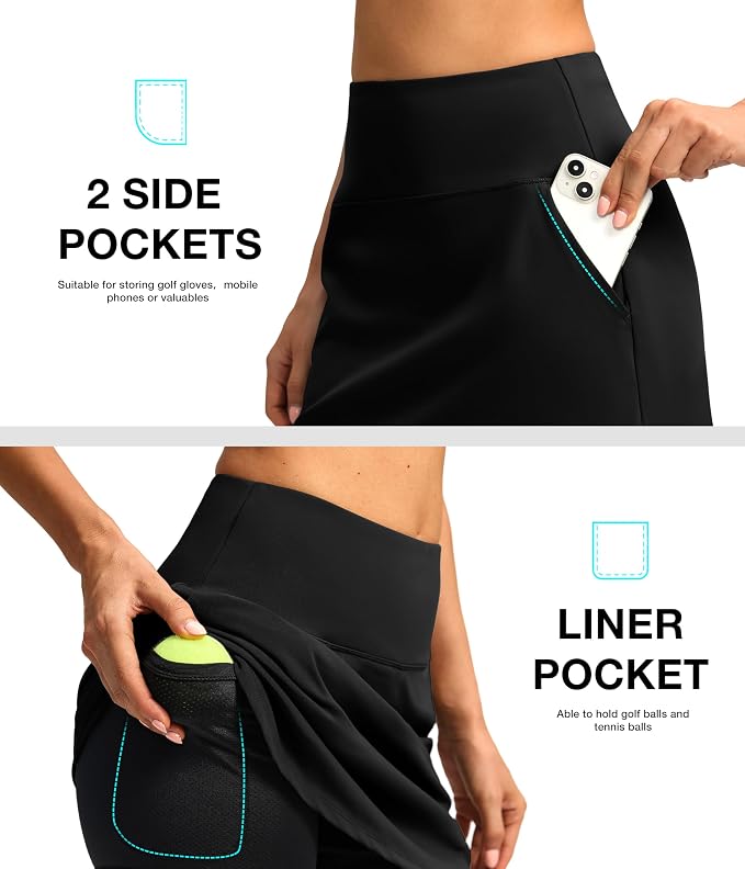 16'' Skorts for Women with 4 Pockets Athletic Tennis Golf Skirt | Built-in Shorts, High Waisted, Stretchy, A Line, Casual, Pickleball, Skort
