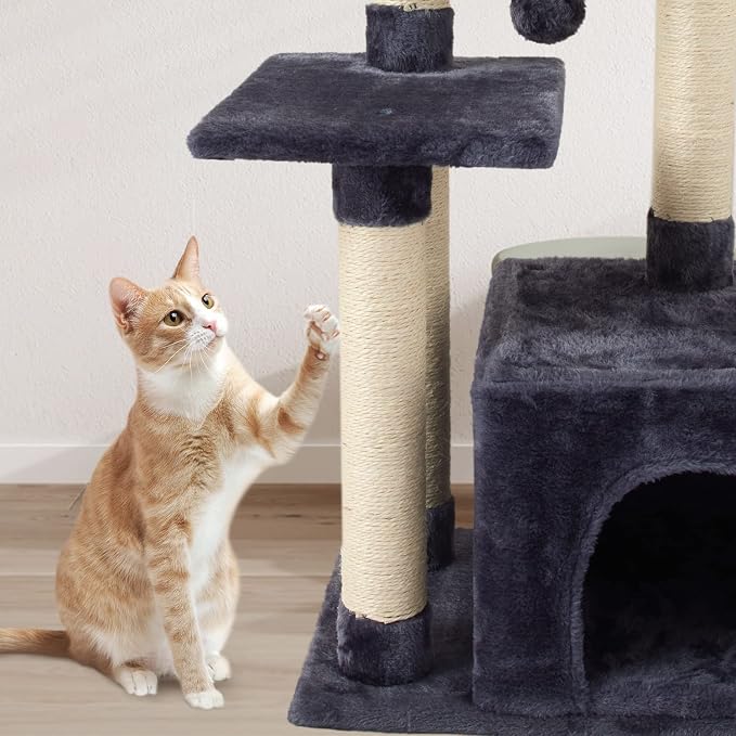 Cute Cat Tree Kitten Cat Tower Condo Cat Furniture Sisal Scratching Posts D | FISH&NAP For Indoor Jump Platform Activity Center Play House Dark Gray