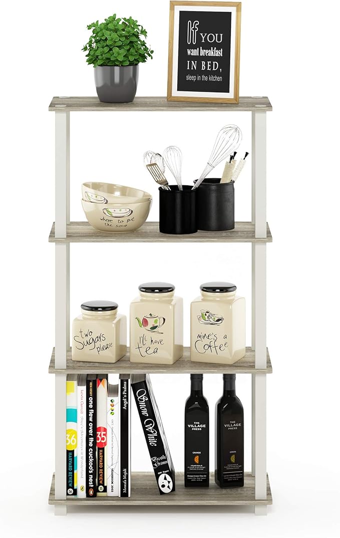 Furinno TURN-S-TUBE Storage Shelves, 4-Tier Book Shelf, Corner Shelf, Toolless Open Shelves, for Organization and Storage, Living Room, Garage, Home Office, Sonoma Oak