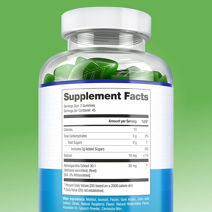 Sugar-Free Ashwagandha Gummies for Stress, Sleep & Mood Support - High-Potency 30:1 Ashwagandha Supplement Extract - Vegan Adaptogen Supplement for Women & Men, Natural Flavor, Plant-Based, 90 Gummies