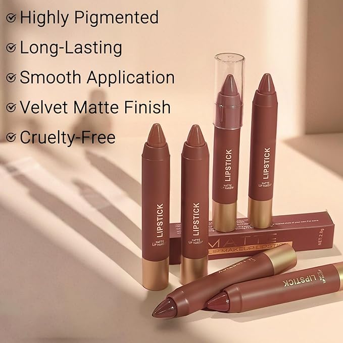 Erinde Matte Lipstick Crayon for Women, Soft Nude 24 Hour Lipstick Lip Liner Pencil, Neutral lip stick long lasting waterproof, Vegan & Cruelty-Free, 01