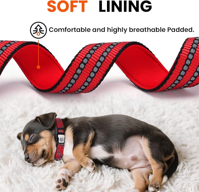 Personalized Dog Collar with QR Code Dog Tag, Red L | Anti-lost, 1000D nylon, reflective, padded, XS-L(8"-24"), QR buckle shares lost pet profile, location alerts when scanned