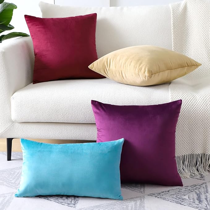Artscope Luxury Velvet Pillow Covers Super Soft Decorative Square Throw Pillow Covers Case Cushion Covers for Sofa Couch Bedroom Car Decor 20x20 Inch Eggplant Purple