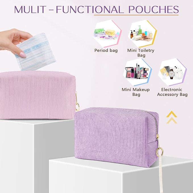 Likesing Tampon Holder for Purse, Corduroy Period Bag Sanitary Napkin Storage Bag for Girls Womens, Portable Feminine Emergency Pad Period Pouch(Pink)