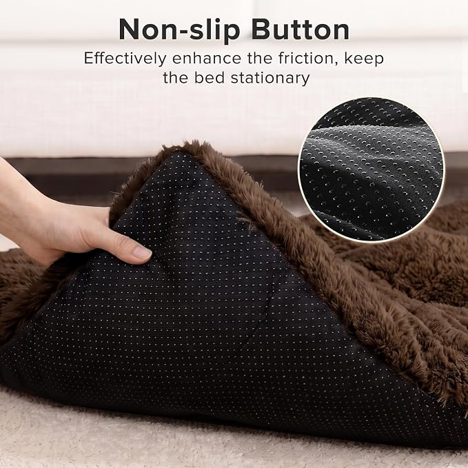JOEJOY Dog Bed Crate Pad, Deluxe Plush Washable Dog Beds Fulffy Soft Kennel Pad Anti-Slip Pet Sleeping Mat for Medium Small Dogs, 29" x 21", Brown