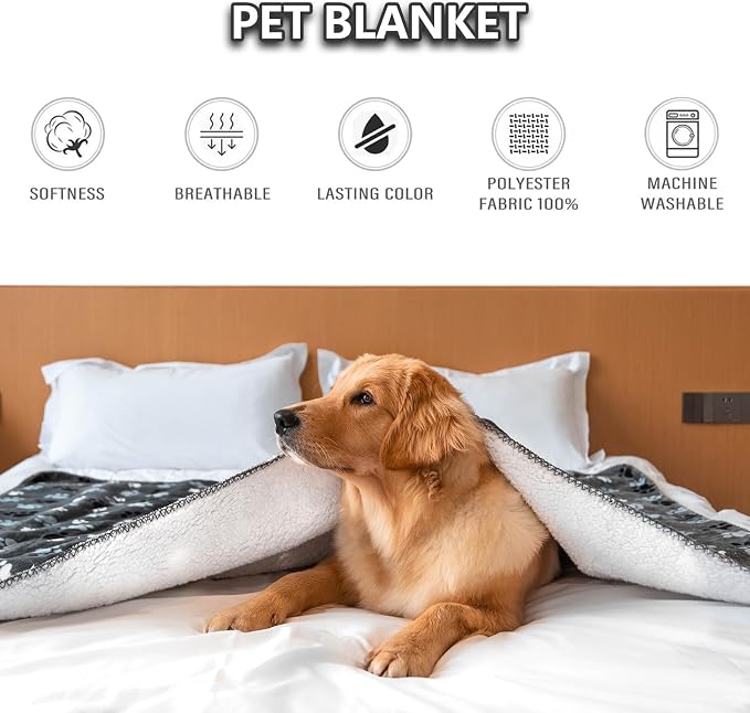Waterproof Pet Blanket for Dogs and Cats, Soft Sherpa Fleece Throw Blanket 60 * 80inh Grey Paw
