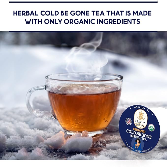 Organic Rooibos Tea Pods for Keurig with Lemon, Mint, Licorice - Unsweetened Decaf Tea for K Cup Brewing - Cold Be Gone by Teavity (12 Tea Pods)