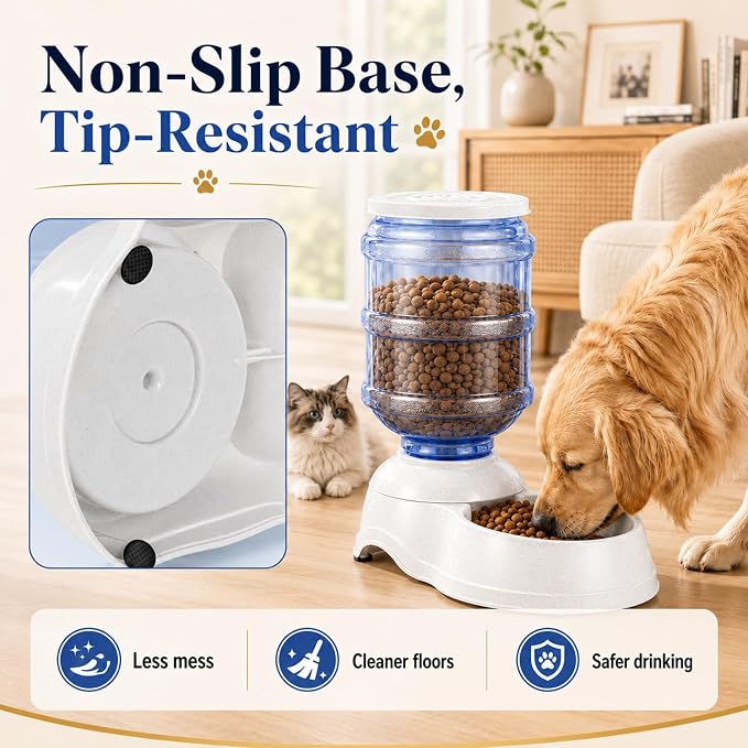 Automatic Dog Feeders - 3 Gallon Capacity Gravity Food Dispenser for Large Dogs and Cats