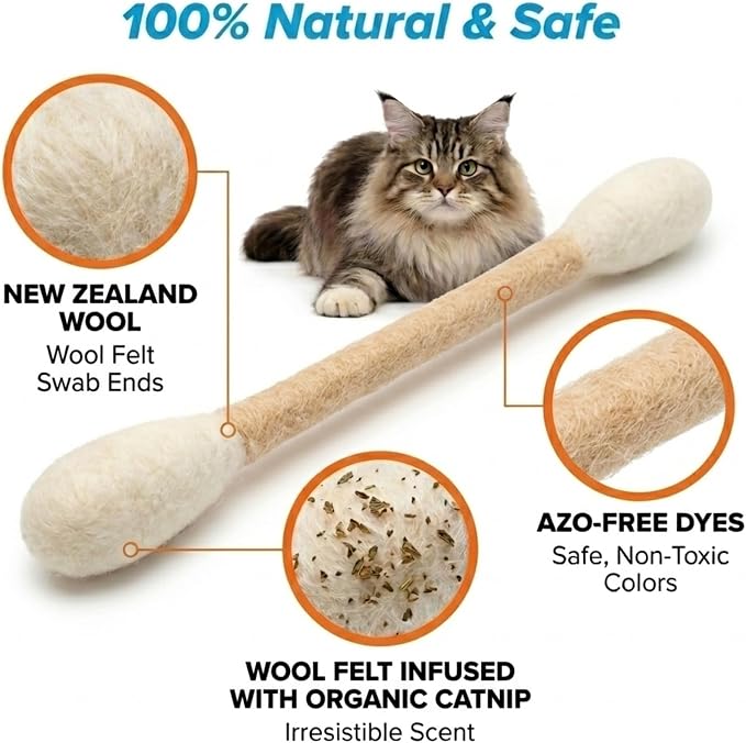 Glaciart One XXL Swabs Cat Toys with Catnip - 2 Pk | Durable for Chew, Cute Cat Toys Interactive Kitty for Boredom, Exercise, & Play | Filled w/Organic Catnip for Anxiety & as Digestive Aid