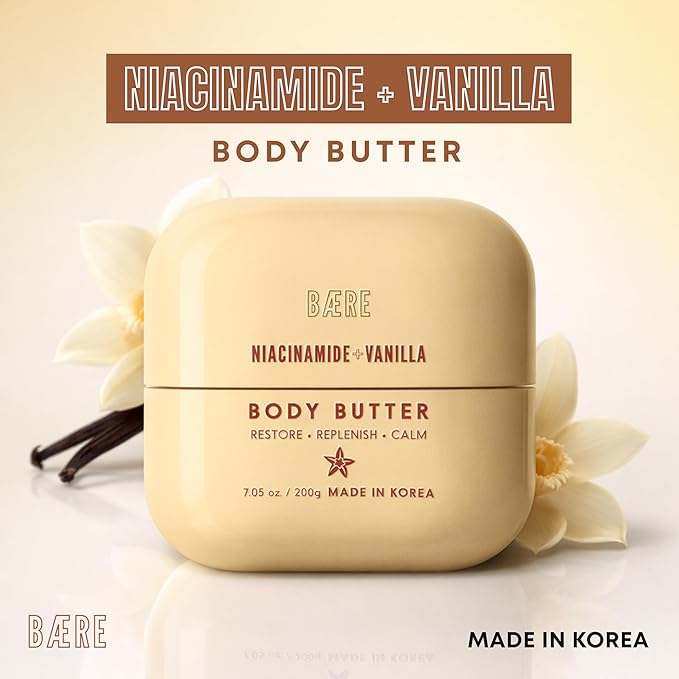 Niacinamide Body Butter With Vanilla - Dermatologist Tested, Anti Aging, Korean Skin Care - Replenish Moisture, Calm Comfort & Restore Barrier - Vegan, Clean Beauty, Cruelty Free - 7.05 oz