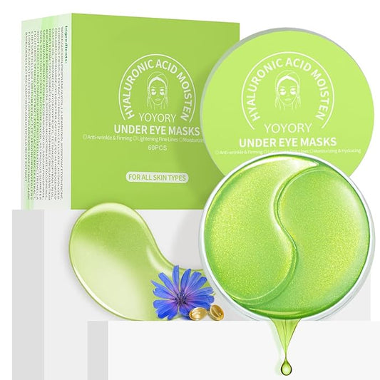 Under Eye Patches Masks - for Fine Lines with Collagen and Hyaluronic Acid, Dark Circles,and Fade Wrinkles, puffiness Smoothing Skin Care Treatment for Women and Men, (60 Pcs) Green