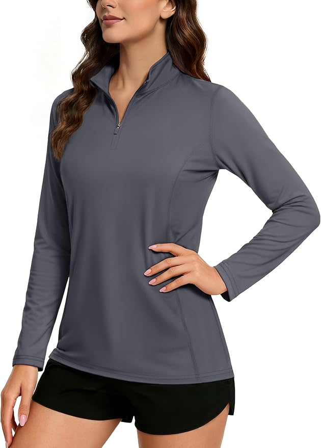 TACVASEN Women's Quarter Zip Pullover Golf Shirts UPF 50+ Long Sleeve Sun Shirts UV Protection Workout Tops