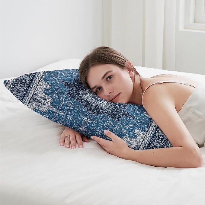 Boho Throw Pillow Covers 12x20 inch Set of 2,Soft Pillowcases Bohemia Carpet Printing Pattern Decorative Sofa Living Room Bed Rectangle Pillow Case Cushion Cover-Blue