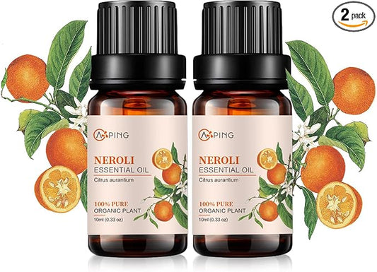 2-Pack Neroli Essential Oil - 100% Pure Organic Natural Plant (Citrus aurantium) Neroli Oil for Diffuser, Aroma, Spa, Massage, Yoga, Perfume, 2x10ML