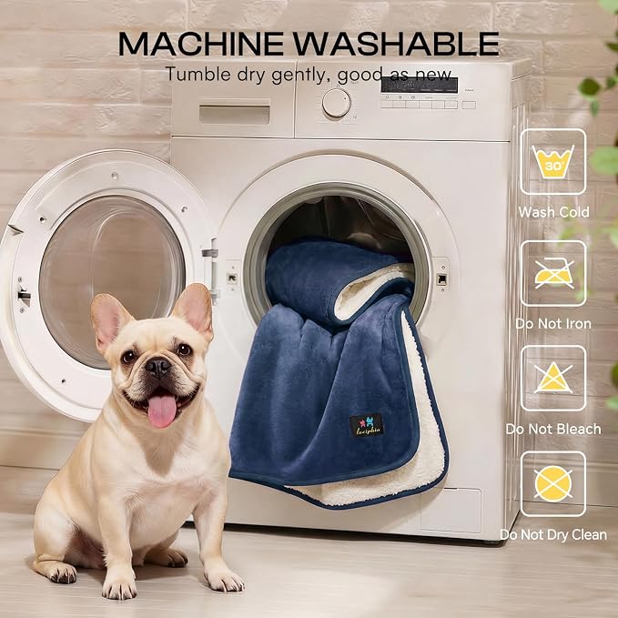 Luciphia Waterproof Pet Blanket, Washable Reversible Sherpa Fleece Throw | Liquid-proof furniture protector for bed and couch, soft reversible sherpa fleece for dogs, cats blue, L