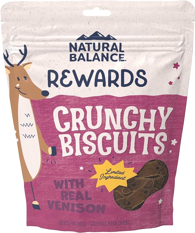 Natural Balance Rewards, Crunchy Biscuits, Venison, 14 oz | Grain-Free Dog Treats for Adult Dogs, Limited-Ingredient Recipe, Made with Real Ingredients, Great for Training