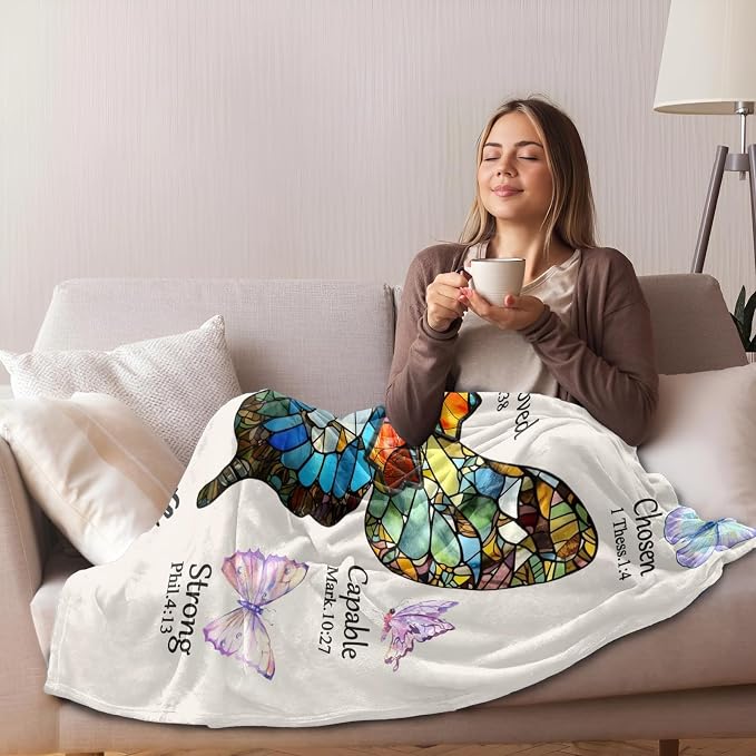 Christian Gifts for Women, Christian Blanket with Butterflies, Religious Gift for Woman, Inspirational Bible Verse Blankets Throws Spiritual Gift for Women Birthday Christmas 60"x50"