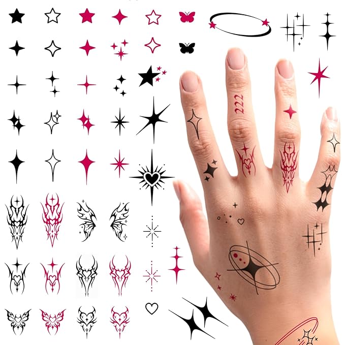 Tiny Y2K Temporary Tattoos | Realistic Waterproof Finger, Face, Hand Fake Tats | Festival, Bachelorette, Halloween, Birthday Favors, Accessories