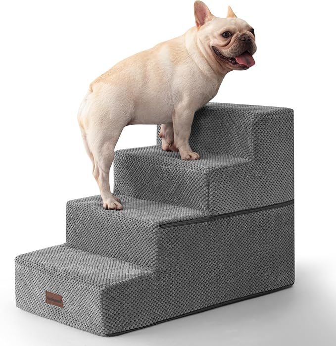 Aodisman Dog Steps for Bed & Couch,18.5" H 4-Step Pet Stairs for Small Dogs | High-Support Anti-Slip Dog Ramp, Easy-to-Climb Steps for Doggies, Older Cats,Short-Legged Dogs to Get on and off Beds,Grey