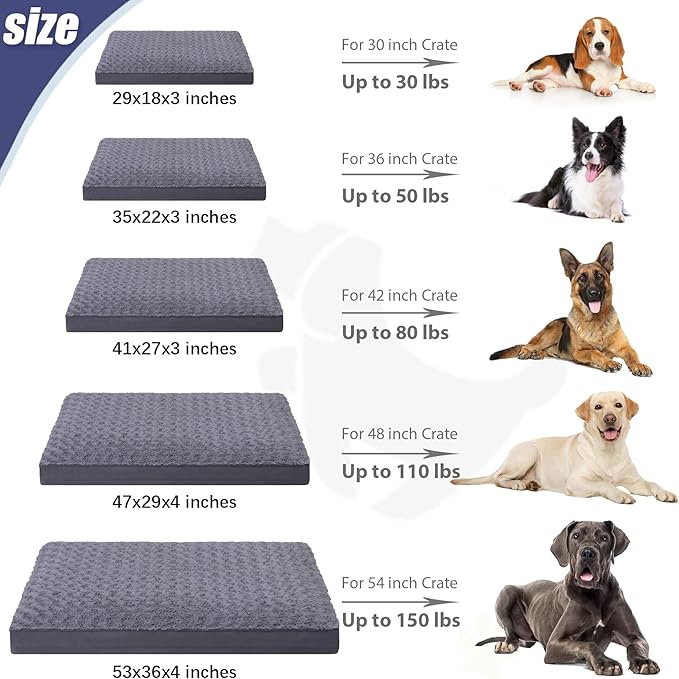 KSIIA Washable Dog Bed for Crate Waterproof for Medium Dogs,35x22 Inch,Gray | 3in egg crate foam,orthopedic support,Soft rose velvet,3ply waterproof fabric,removable cover,anti-slip base,washable
