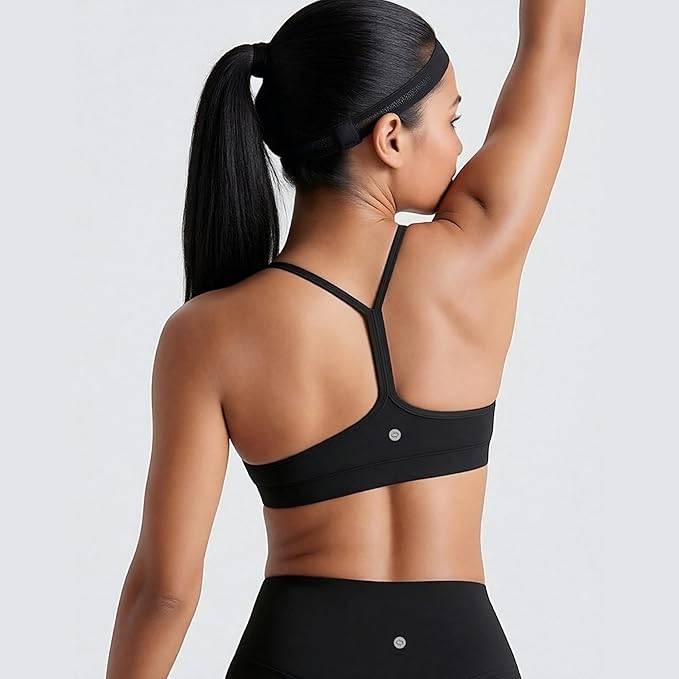 Racerback Y-Back Sports Bra for Women - Padded Low Impact Workout Top with Thin Spaghetti Straps for Yoga, Pilates, Gym
