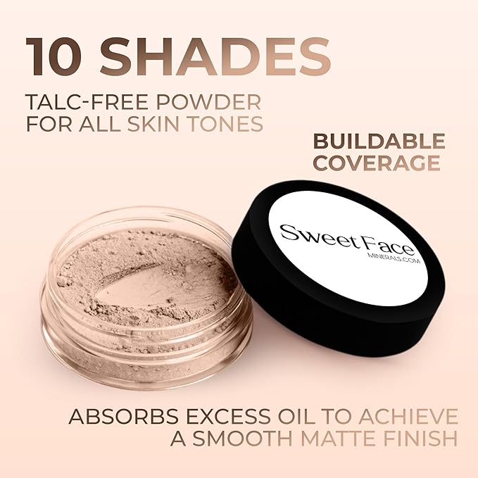 LIGHT FOUNDATION (30g Full Size Sifter Jar) – Loose Mineral Foundation Powder – Lightweight Matte Finish Makeup for Smooth, Natural Coverage – Sweet Face Minerals SPF 30