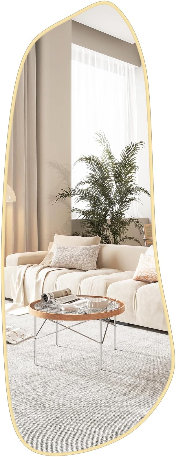 Irregular Wall Mirror, Asymmetrical Mirror Wall Mounted with Gold Framed for Living Room, Bathroom, Bedroom, Entryway Wall Decor, 46"×18", Gold