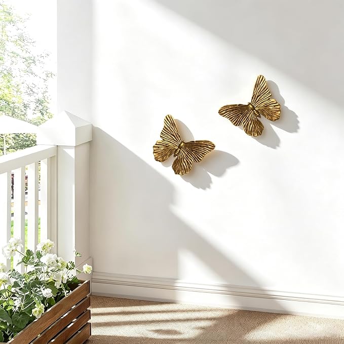 SIYOTTA Vintage 3D Butterfly Wall Art 2Pcs 5"×4" Resin Indoor Outdoor Decor | Handcrafted Vintage Resin Butterfly Wall Decor, Weatherproof for Living Room Bedroom Garden Yard Gallery Use