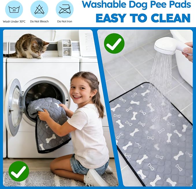 Washable Pee Pads for Dogs, Absorbent Reusable Puppy Pads, Non-Slip & Waterproof Dog Training Mat for Whelping Playpen Crate, Gray 28" x40"