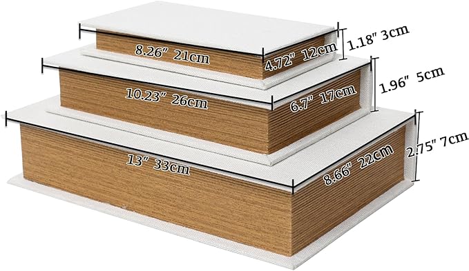 Decorative Book Boxes Set of 3,Modern Faux Linen Hidden Storage, Off White | For Coffee Table – Stackable Fake Books for Shelf Decor, Remote Control & Jewelry Organizer