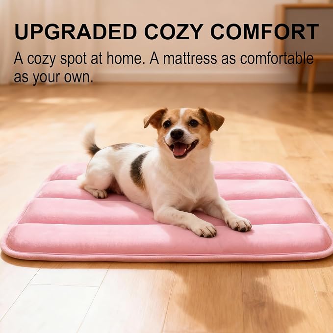 pobopobo Dog Crate Pad, Ultra Soft & Anti-Slip Kennel Mat, Secure Fit for Metal Crates & Dog Cages, Washable Cozy Bed for Small Medium Large Dogs (Pink, M(28"*16"*1.5"))